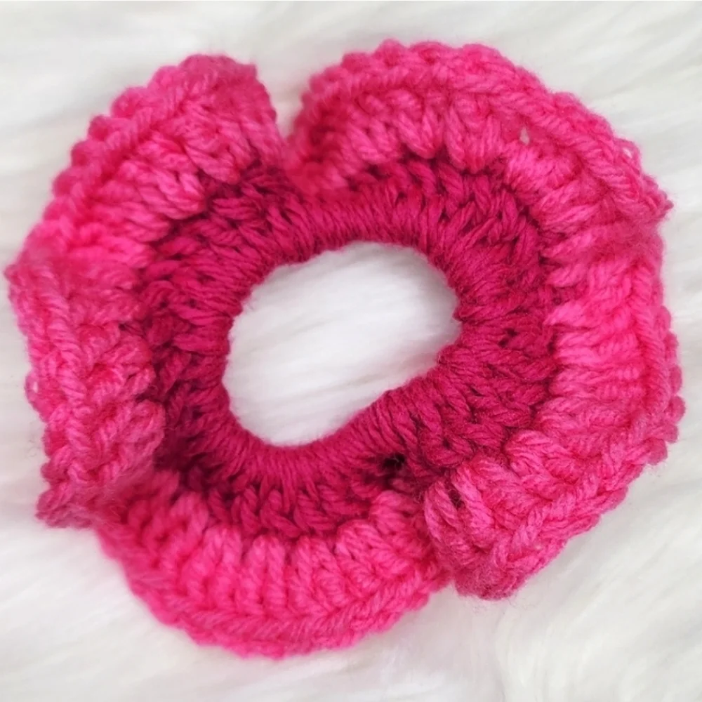 Handmade Textured Crocheted Scrunchies Ponytail Holder Hair Tie Set Of 4 - New